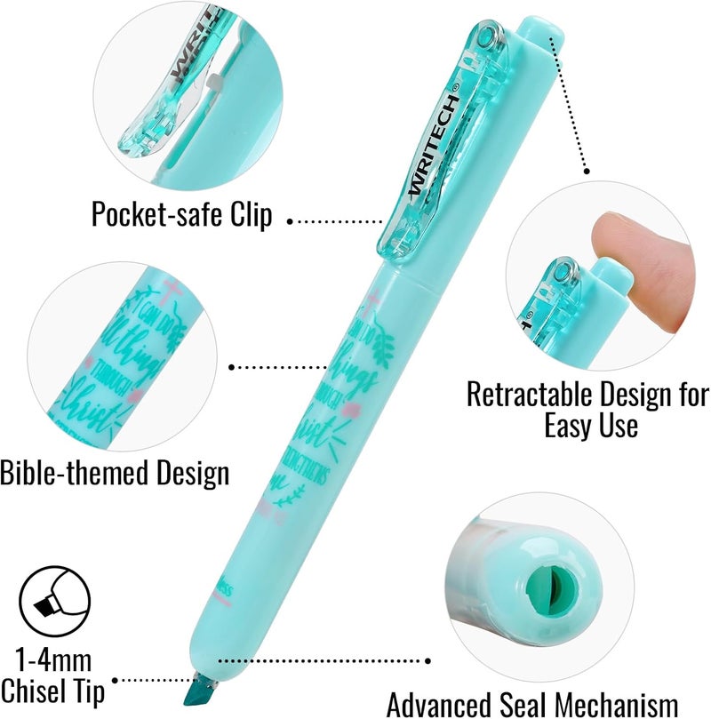 WRITECH مجموعة كتابة الكتاب المقدس: أقلام تمييز غير قابلة للتسرب وأقلام حبر جاف 0.7 مم، حبر سريع الجفاف، ألوان باستيل، مجموعة كتابة، 9 قطع - Image 5